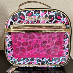 Juicy Couture Leopard Pattern Rounded Cosmetic Case Organizer with Bottle NWT